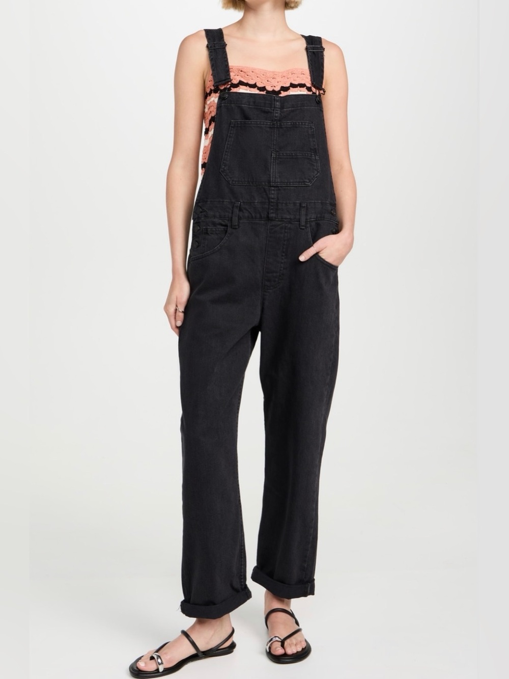 NWT Free People Ziggy Overalls in Washed Black size XS